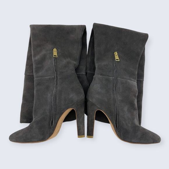 Joie Bentlee Dark Gray Suede Over The Knee Zip 4.25" Thick Heeled Boots 37 7 - Picture 6 of 14